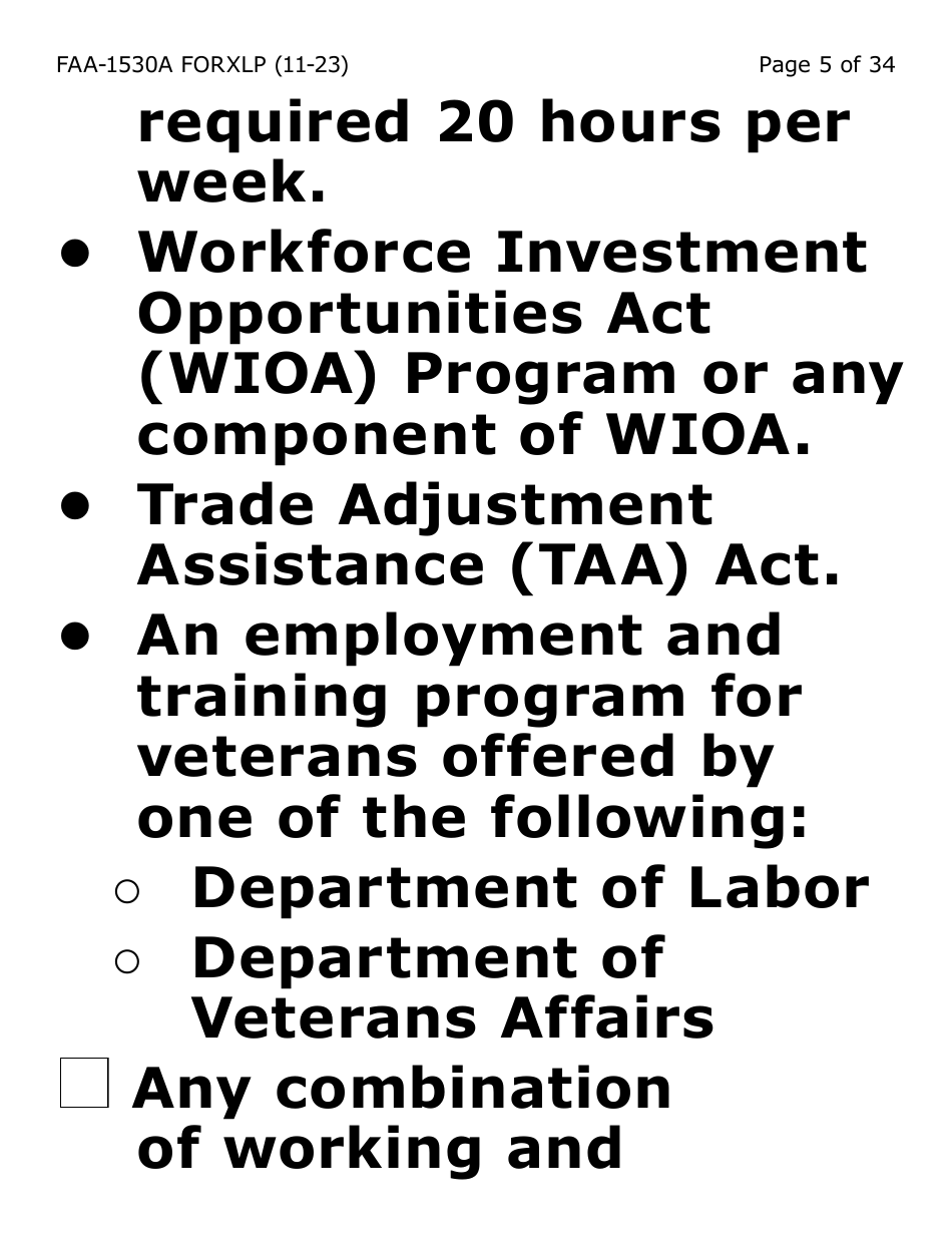 Form FAA-1530A-XLP Nutrition Assistance Able Bodied Adult Without Dependents (Abawd) Time Limits - Extra Large Print - Arizona, Page 5