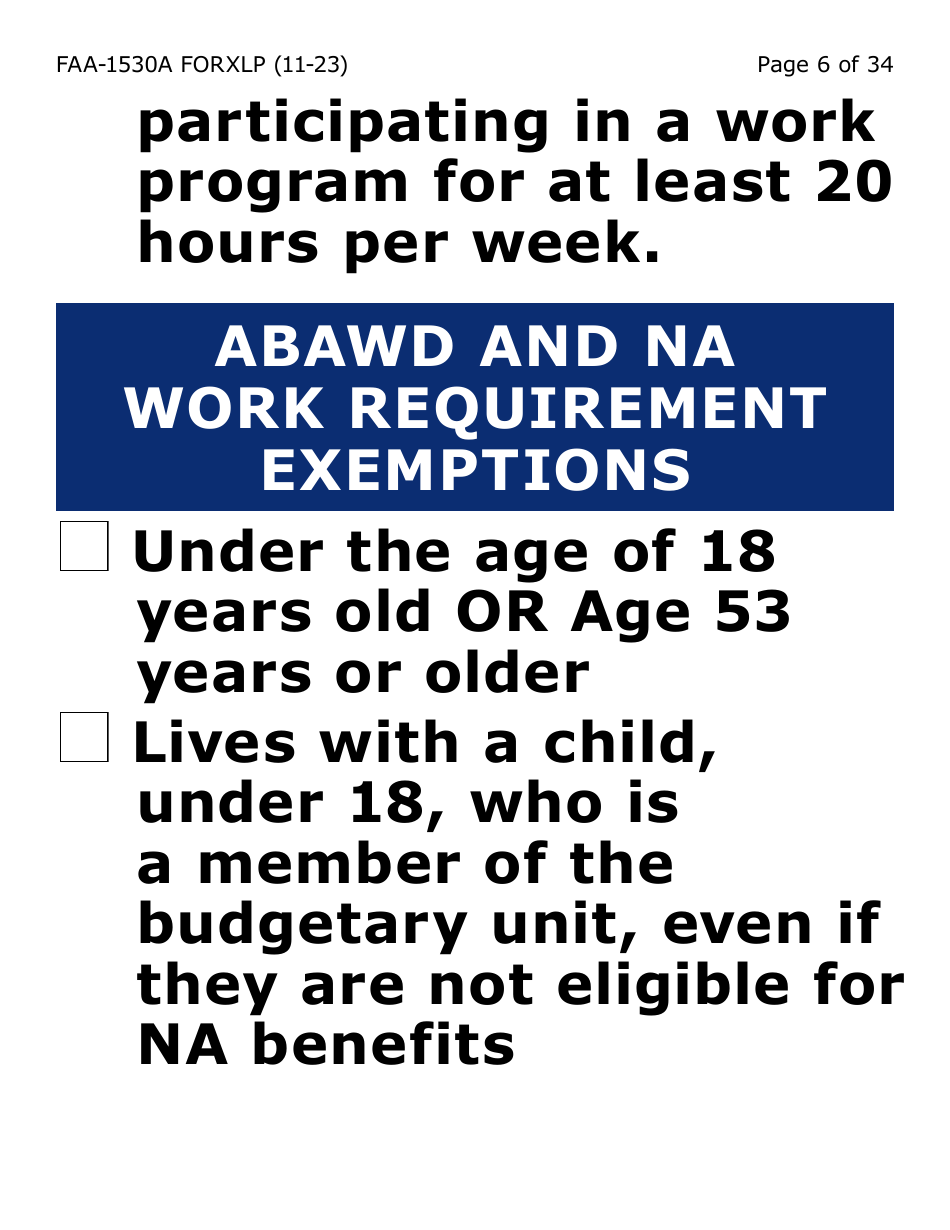 Form FAA-1530A-XLP Nutrition Assistance Able Bodied Adult Without Dependents (Abawd) Time Limits - Extra Large Print - Arizona, Page 6