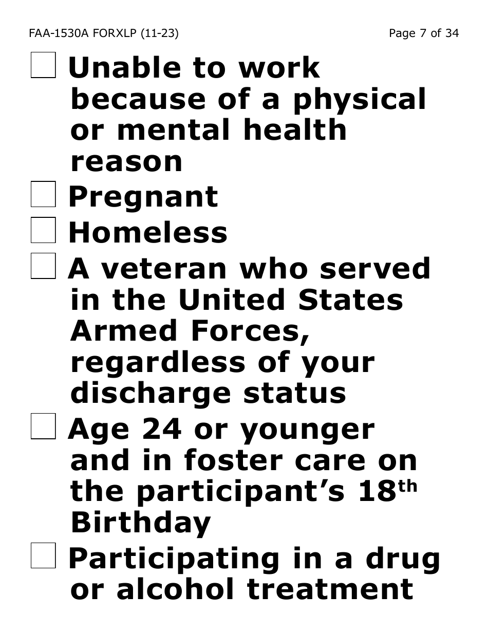 Form FAA-1530A-XLP Nutrition Assistance Able Bodied Adult Without Dependents (Abawd) Time Limits - Extra Large Print - Arizona, Page 7