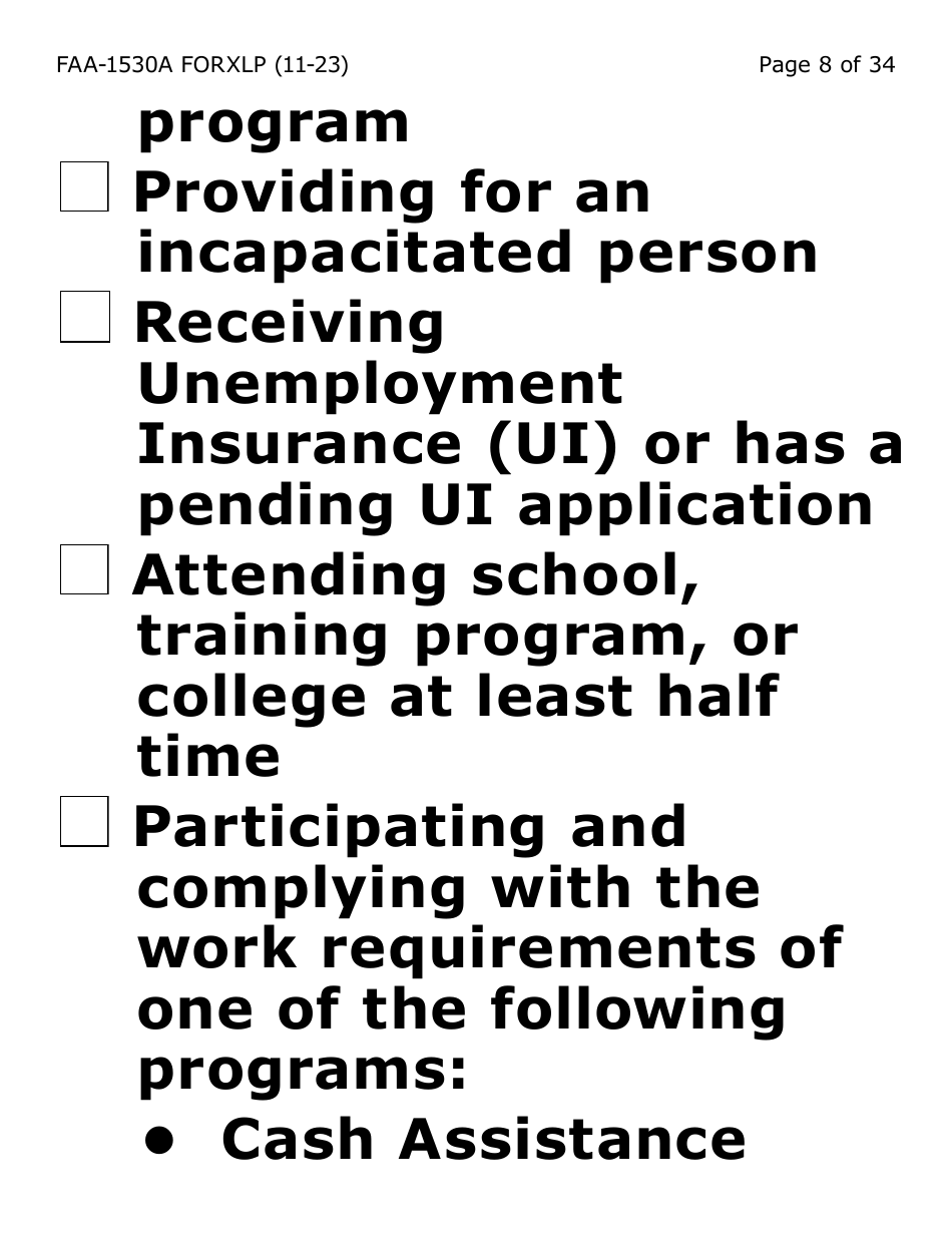Form FAA-1530A-XLP Nutrition Assistance Able Bodied Adult Without Dependents (Abawd) Time Limits - Extra Large Print - Arizona, Page 8