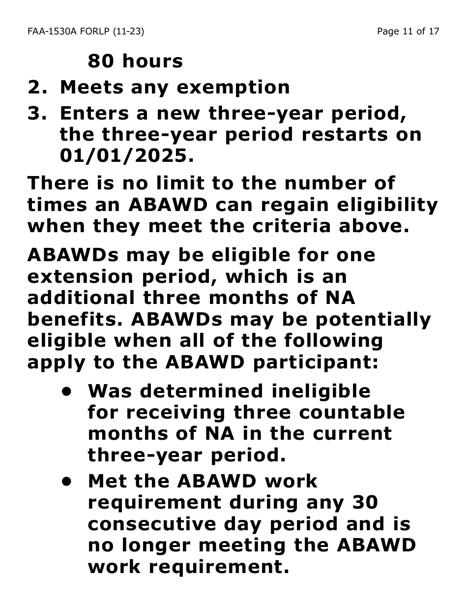 Form FAA-1530A-LP Nutrition Assistance Able Bodied Adult Without Dependents (Abawd) Time Limits - Large Print - Arizona, Page 11