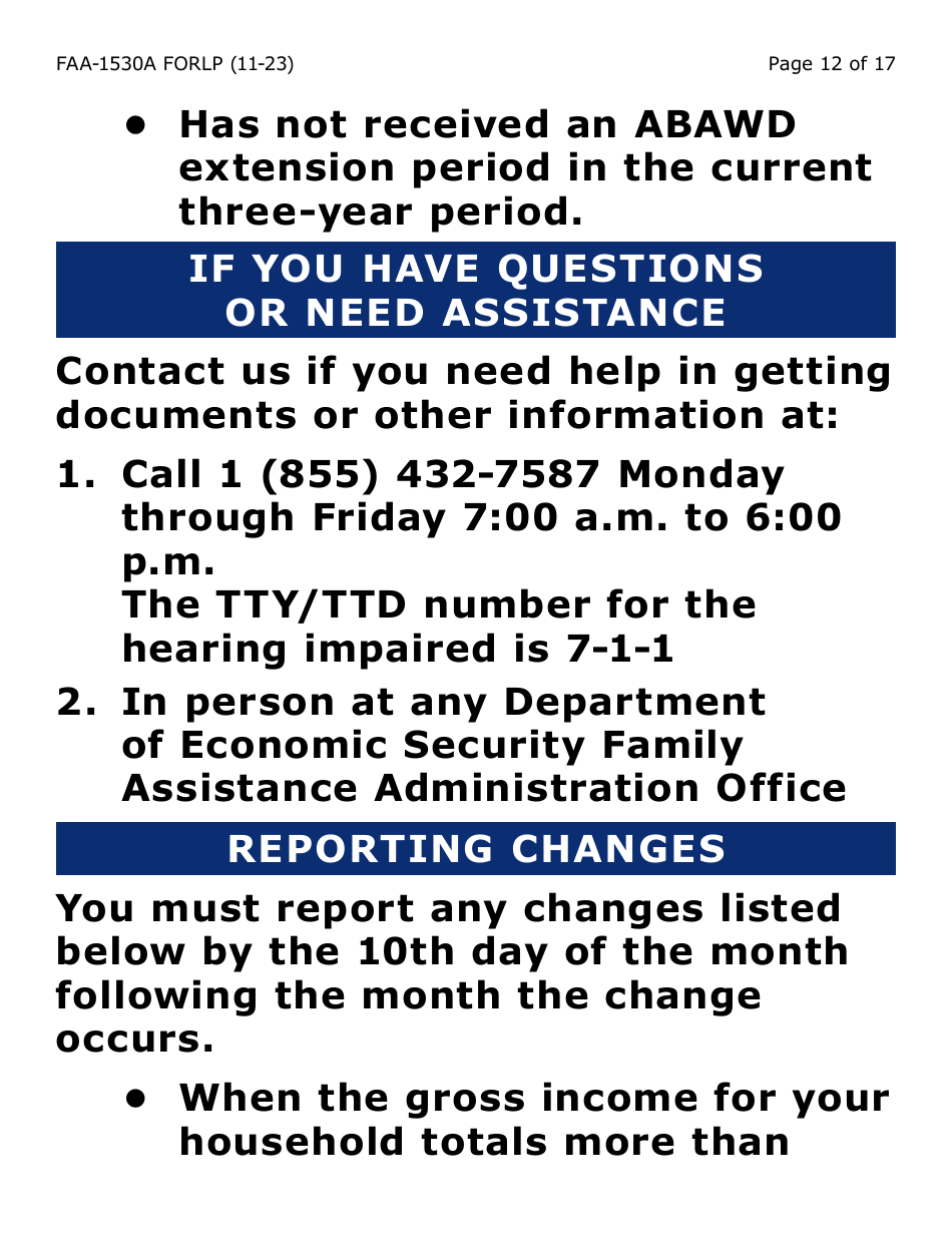 Form FAA-1530A-LP Nutrition Assistance Able Bodied Adult Without Dependents (Abawd) Time Limits - Large Print - Arizona, Page 12