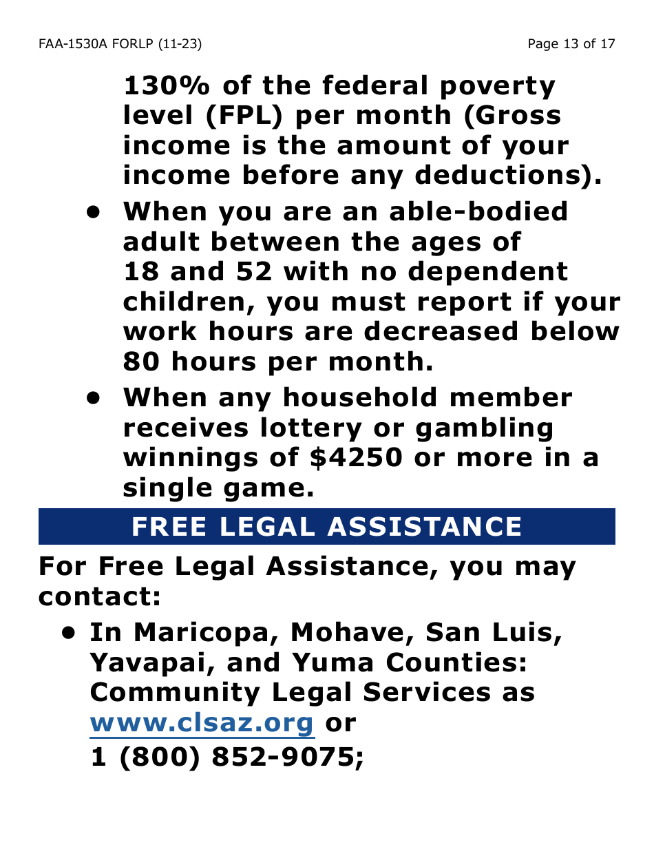 Form FAA-1530A-LP Nutrition Assistance Able Bodied Adult Without Dependents (Abawd) Time Limits - Large Print - Arizona, Page 13