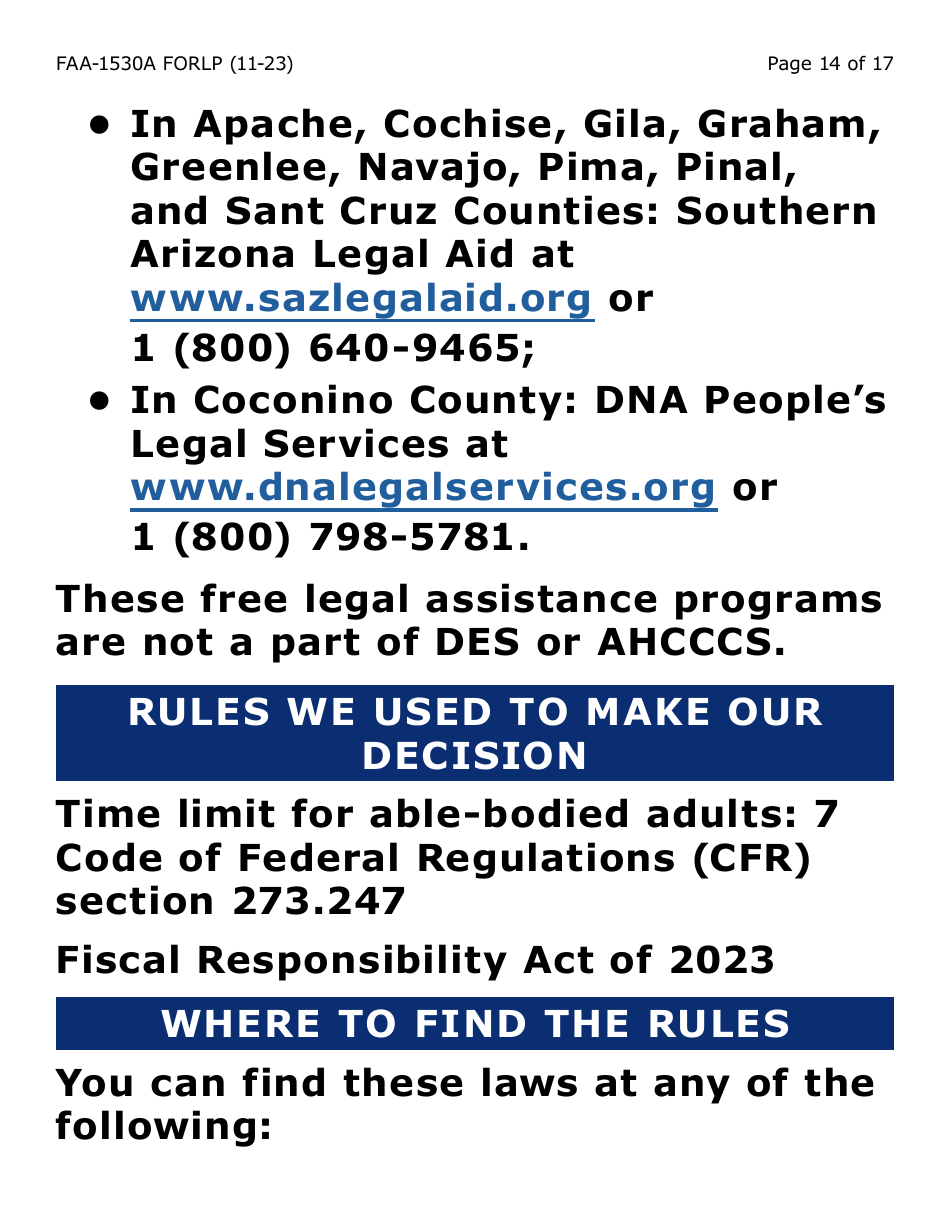 Form FAA-1530A-LP Nutrition Assistance Able Bodied Adult Without Dependents (Abawd) Time Limits - Large Print - Arizona, Page 14