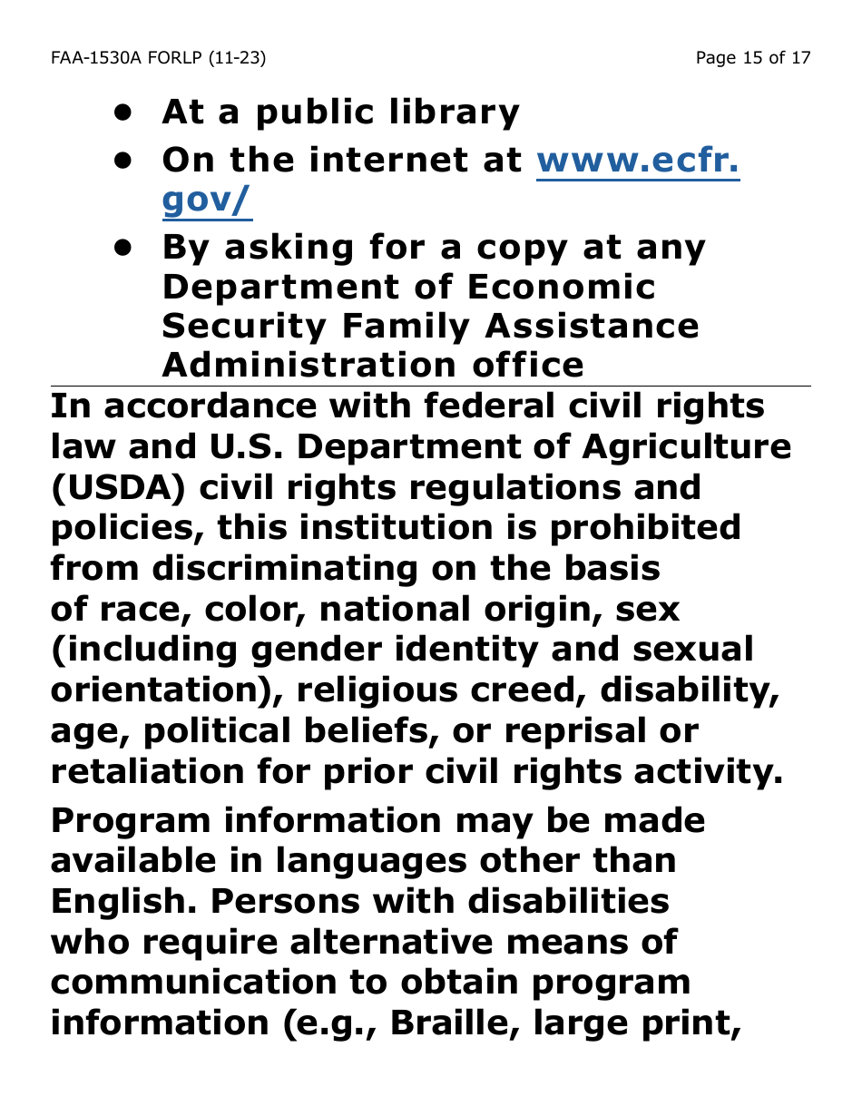 Form FAA-1530A-LP Nutrition Assistance Able Bodied Adult Without Dependents (Abawd) Time Limits - Large Print - Arizona, Page 15