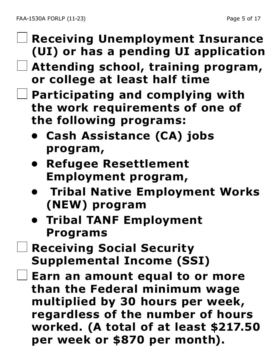 Form FAA-1530A-LP Nutrition Assistance Able Bodied Adult Without Dependents (Abawd) Time Limits - Large Print - Arizona, Page 5
