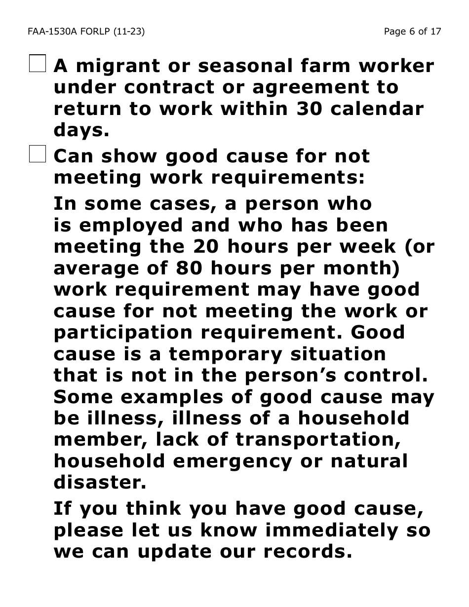 Form FAA-1530A-LP Nutrition Assistance Able Bodied Adult Without Dependents (Abawd) Time Limits - Large Print - Arizona, Page 6