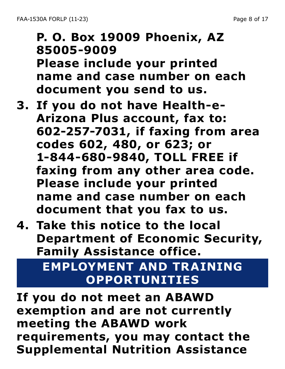 Form FAA-1530A-LP Nutrition Assistance Able Bodied Adult Without Dependents (Abawd) Time Limits - Large Print - Arizona, Page 8