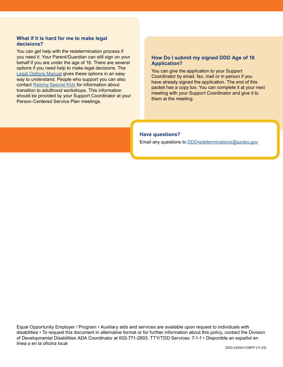 Form DDD-2250A Age 18 Redetermination Packet - Arizona, Page 2