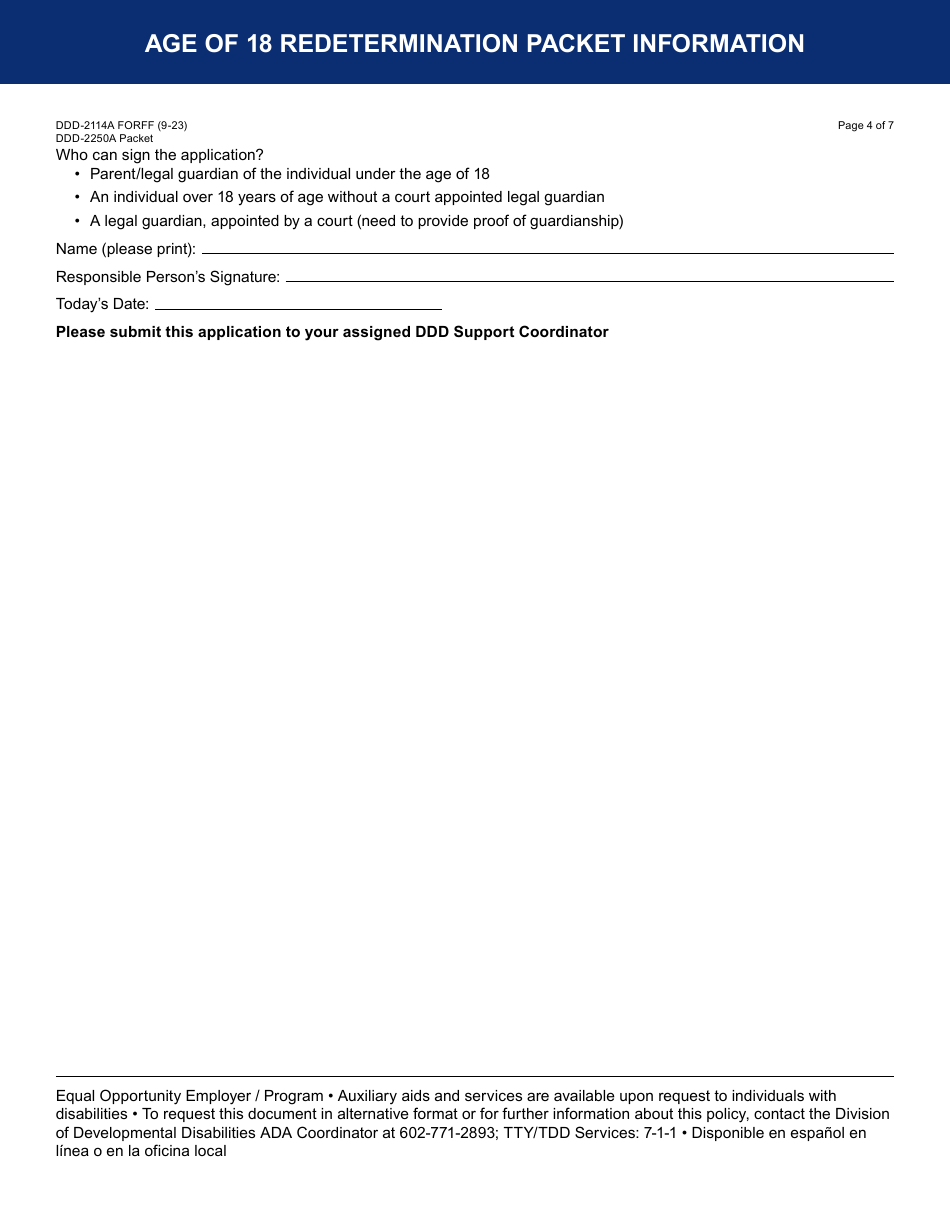 Form DDD-2250A Age 18 Redetermination Packet - Arizona, Page 4