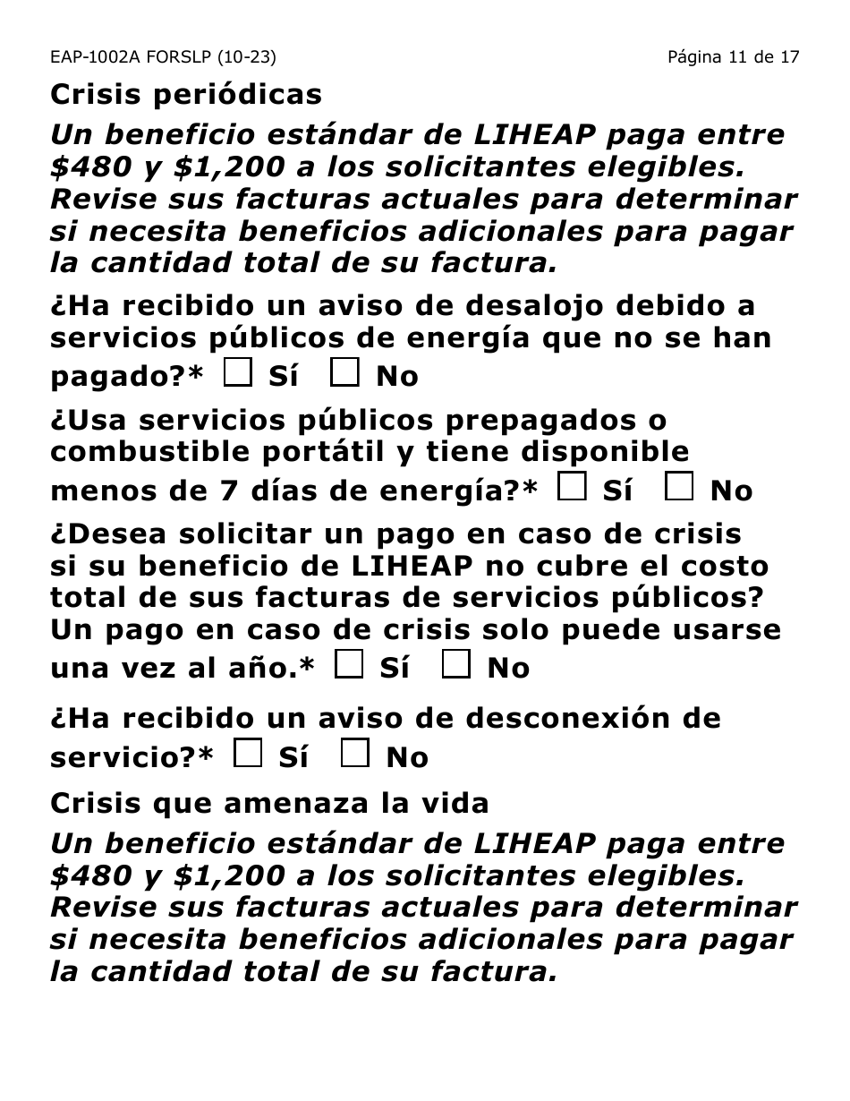 Formulario EAP-1002A-SLP Solicitud De Liheap - Large Print - Arizona (Spanish), Page 11