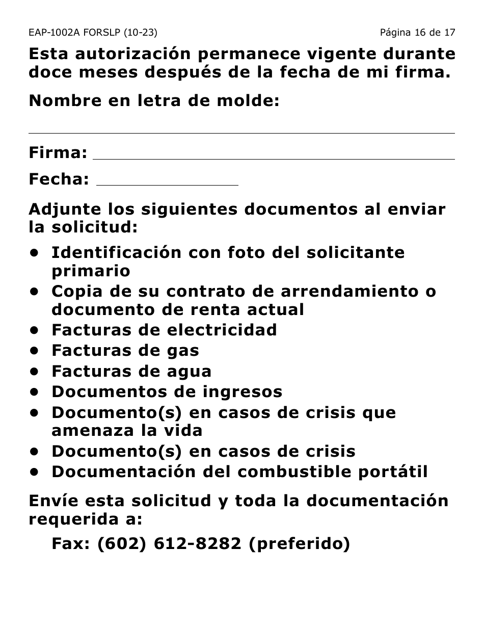 Formulario Eap 1002a Slp Fill Out Sign Online And Download Fillable Pdf Arizona Spanish 9083