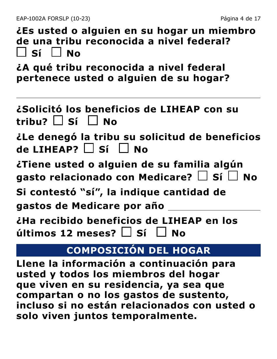 Formulario EAP-1002A-SLP Solicitud De Liheap - Large Print - Arizona (Spanish), Page 4