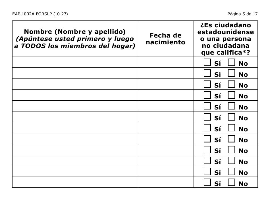 Formulario EAP-1002A-SLP Solicitud De Liheap - Large Print - Arizona (Spanish), Page 5