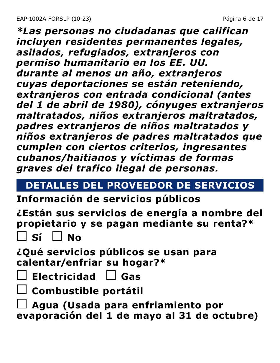 Formulario EAP-1002A-SLP Solicitud De Liheap - Large Print - Arizona (Spanish), Page 6