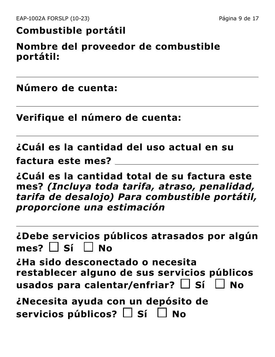 Formulario EAP-1002A-SLP Solicitud De Liheap - Large Print - Arizona (Spanish), Page 9