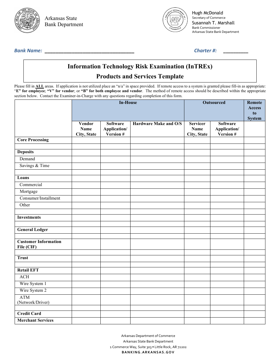 Information Technology Risk Examination (Intrex) Products and Services Template - Arkansas, Page 1