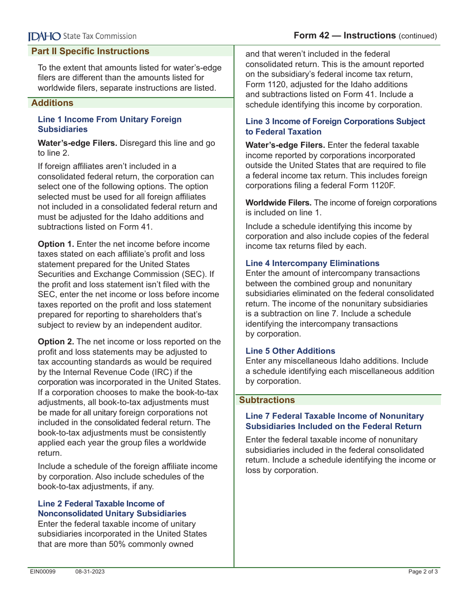 Form 42 (EFO00029) Apportionment and Combined Reporting Adjustments - Idaho, Page 3