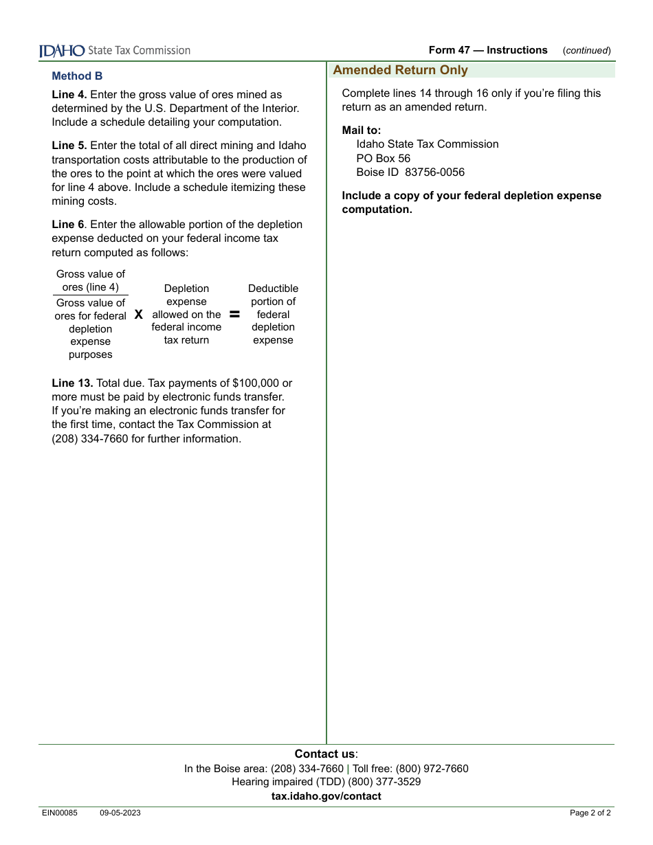 Form 47 (EFO00048) Mine License Tax Return - Idaho, Page 3