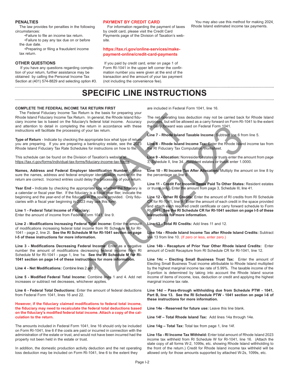 Instructions for Form RI-1041 Fiduciary Income Tax Return - Draft - Rhode Island, Page 2
