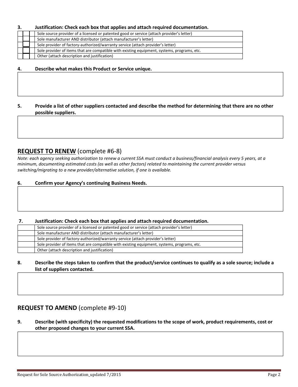 Request for Sole Source Authorization (Ssa) - Idaho, Page 2