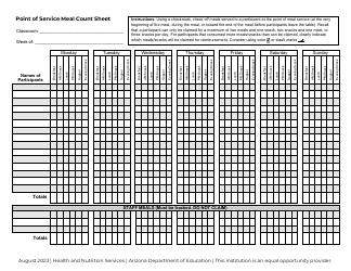 Document preview: Point of Service Meal Count Sheet - 7-days: All Meals and Snacks - Arizona