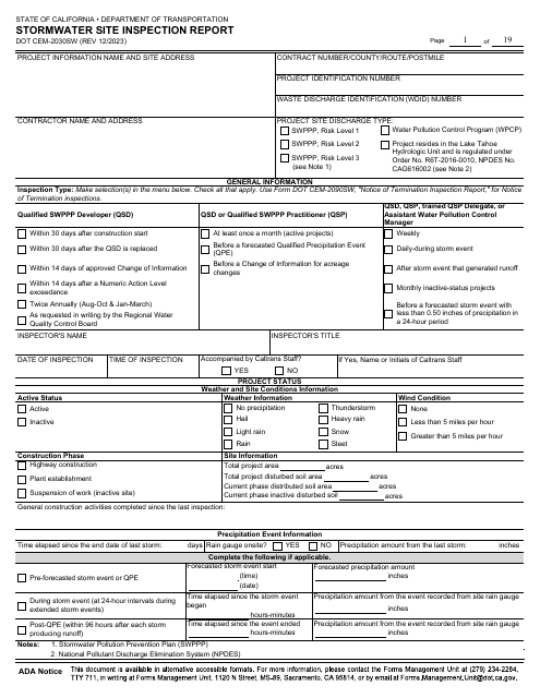 Form DOT CEM-2030SW  Printable Pdf