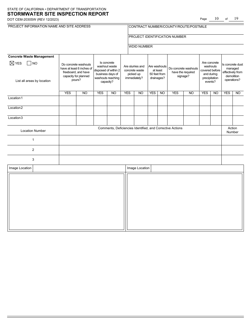 Form DOT CEM-2030SW Stormwater Site Inspection Report - California, Page 10