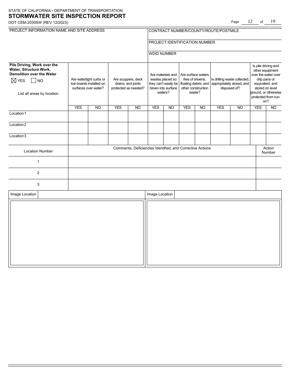 Form DOT CEM-2030SW Stormwater Site Inspection Report - California, Page 12
