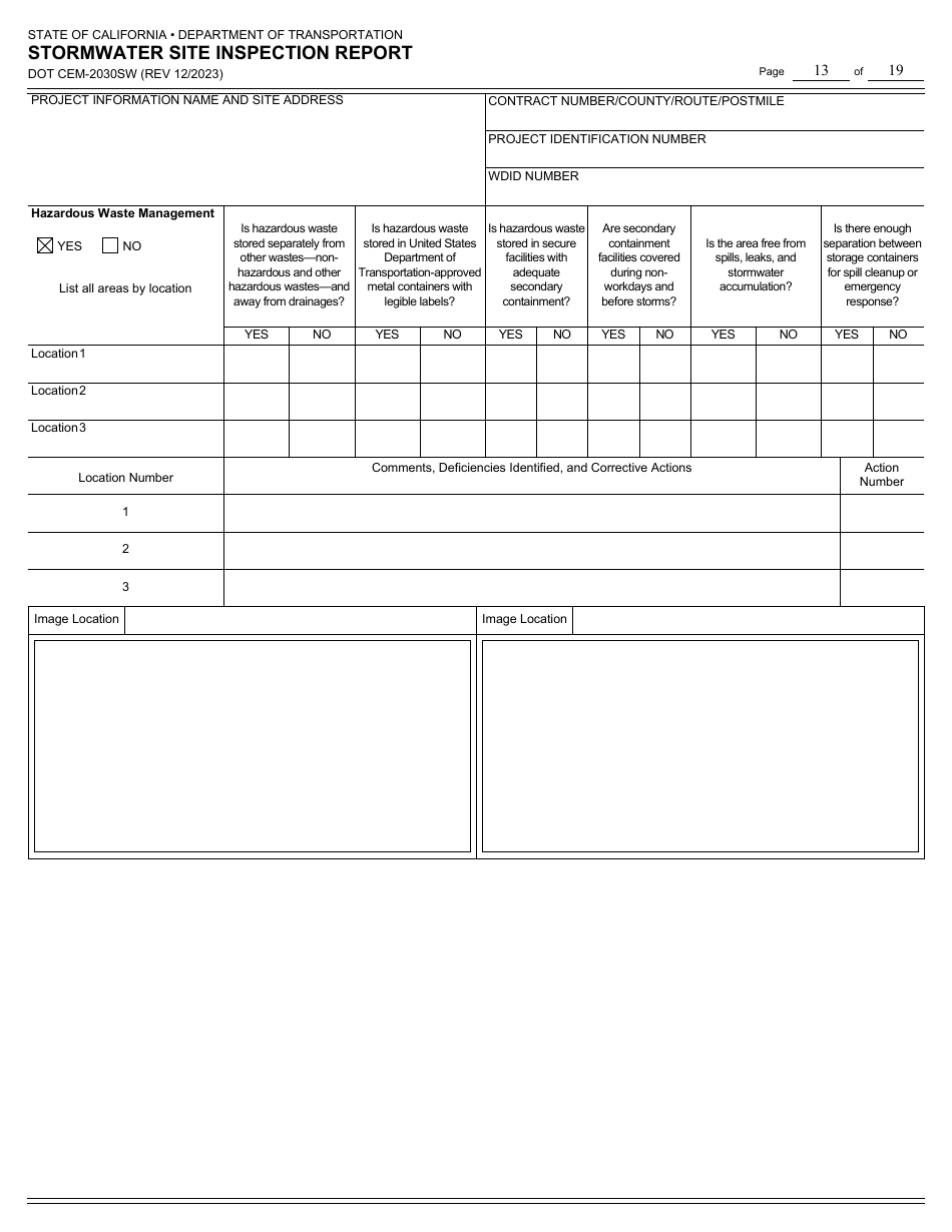 Form DOT CEM-2030SW Stormwater Site Inspection Report - California, Page 13