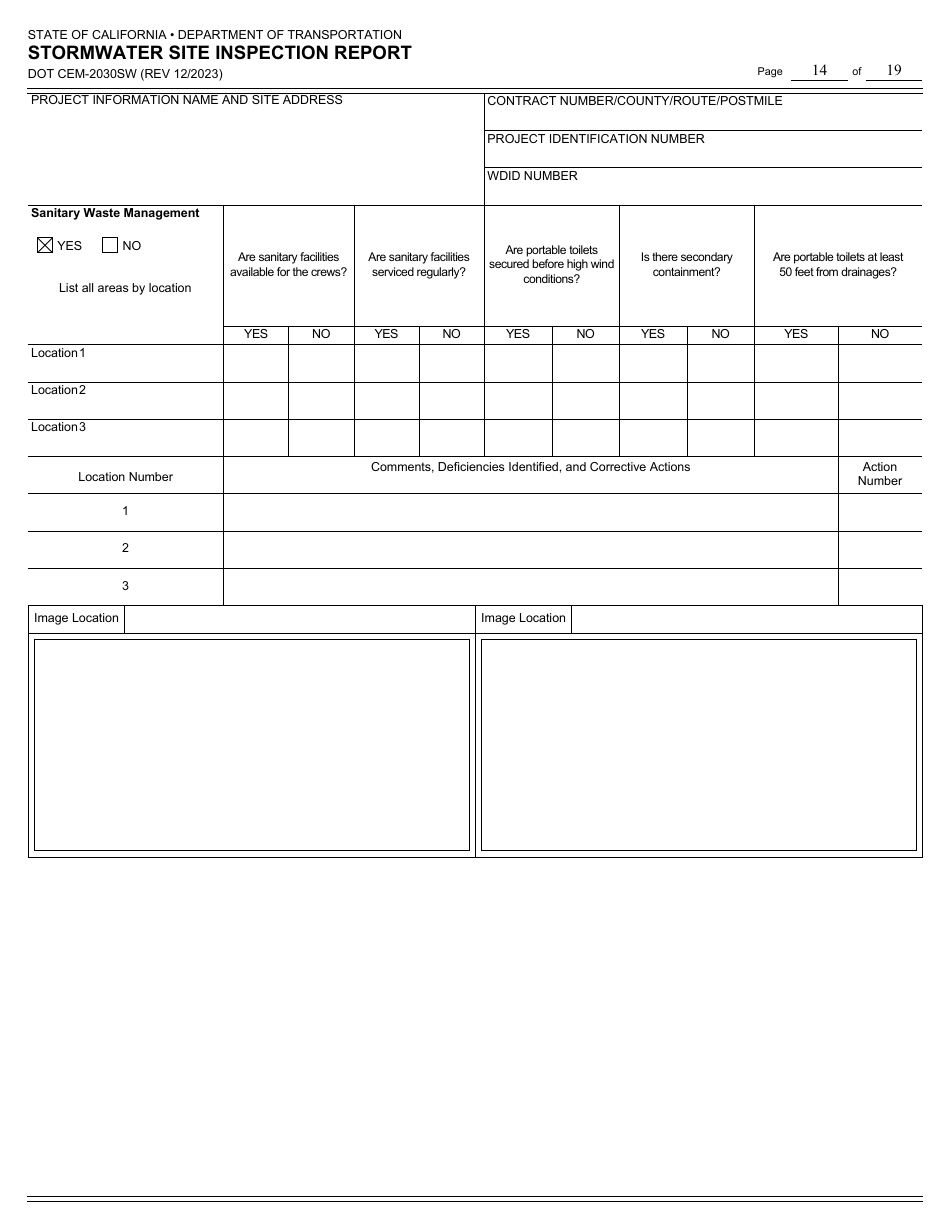 Form DOT CEM-2030SW Stormwater Site Inspection Report - California, Page 14