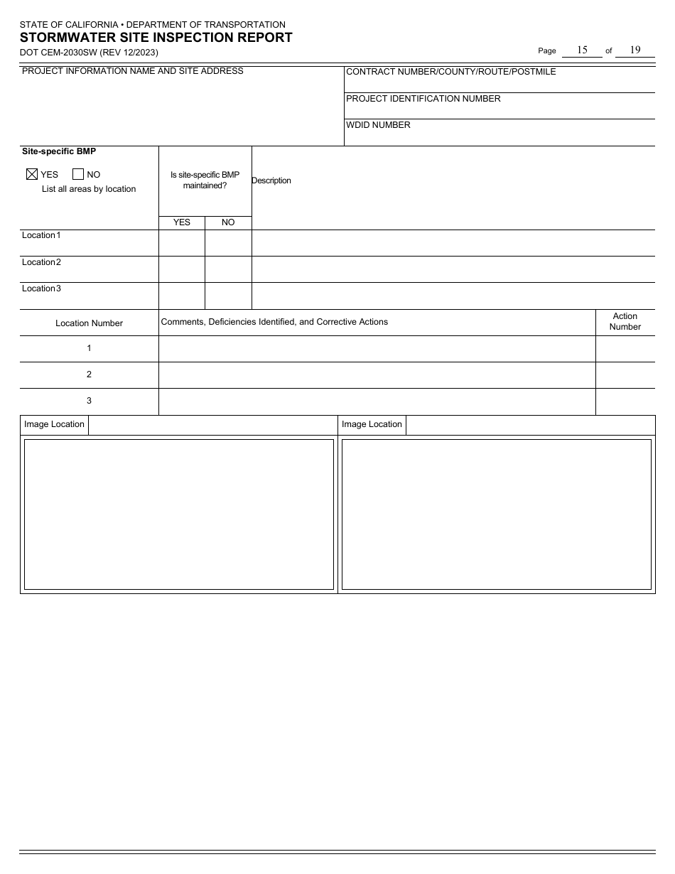 Form DOT CEM-2030SW Stormwater Site Inspection Report - California, Page 15