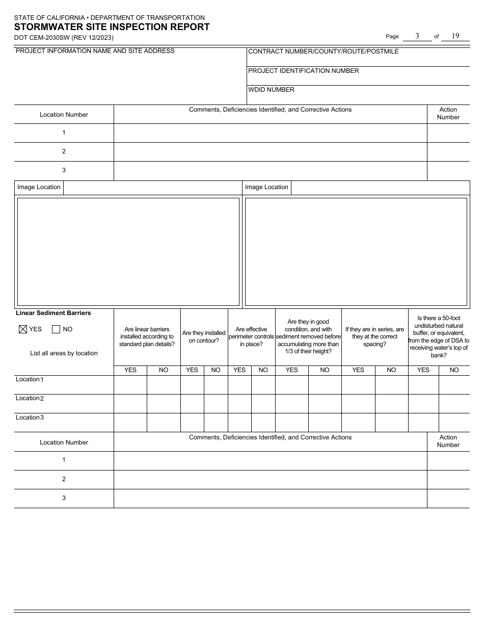 Form DOT CEM-2030SW Stormwater Site Inspection Report - California, Page 3