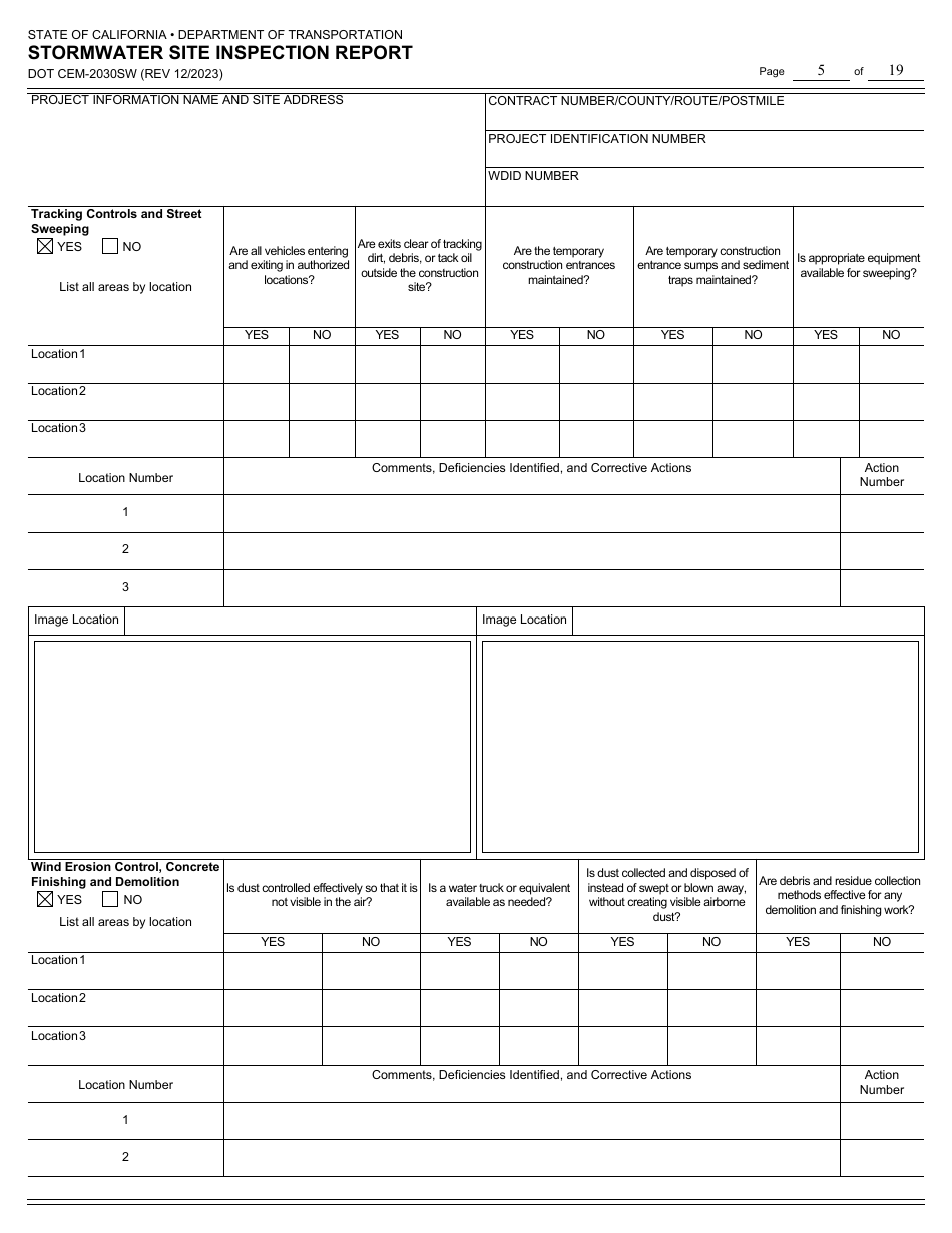 Form DOT CEM-2030SW Stormwater Site Inspection Report - California, Page 5