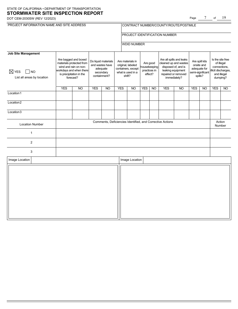 Form DOT CEM-2030SW Stormwater Site Inspection Report - California, Page 7