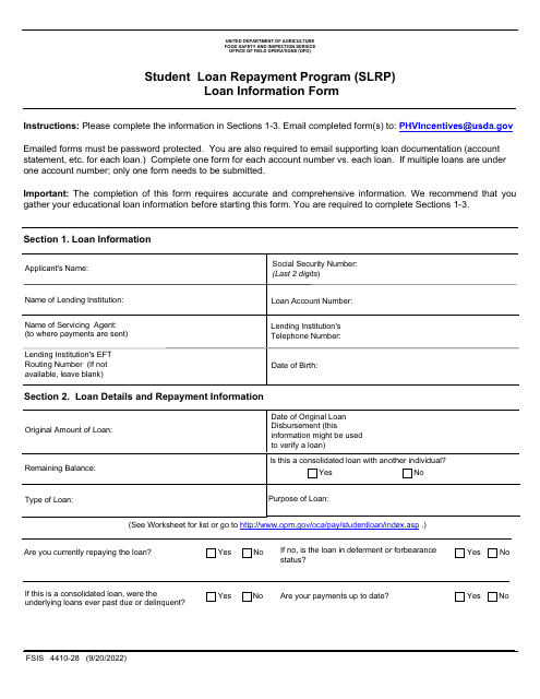 FSIS Form 4410-28 Loan Information Form - Student Loan Repayment Program (Slrp)