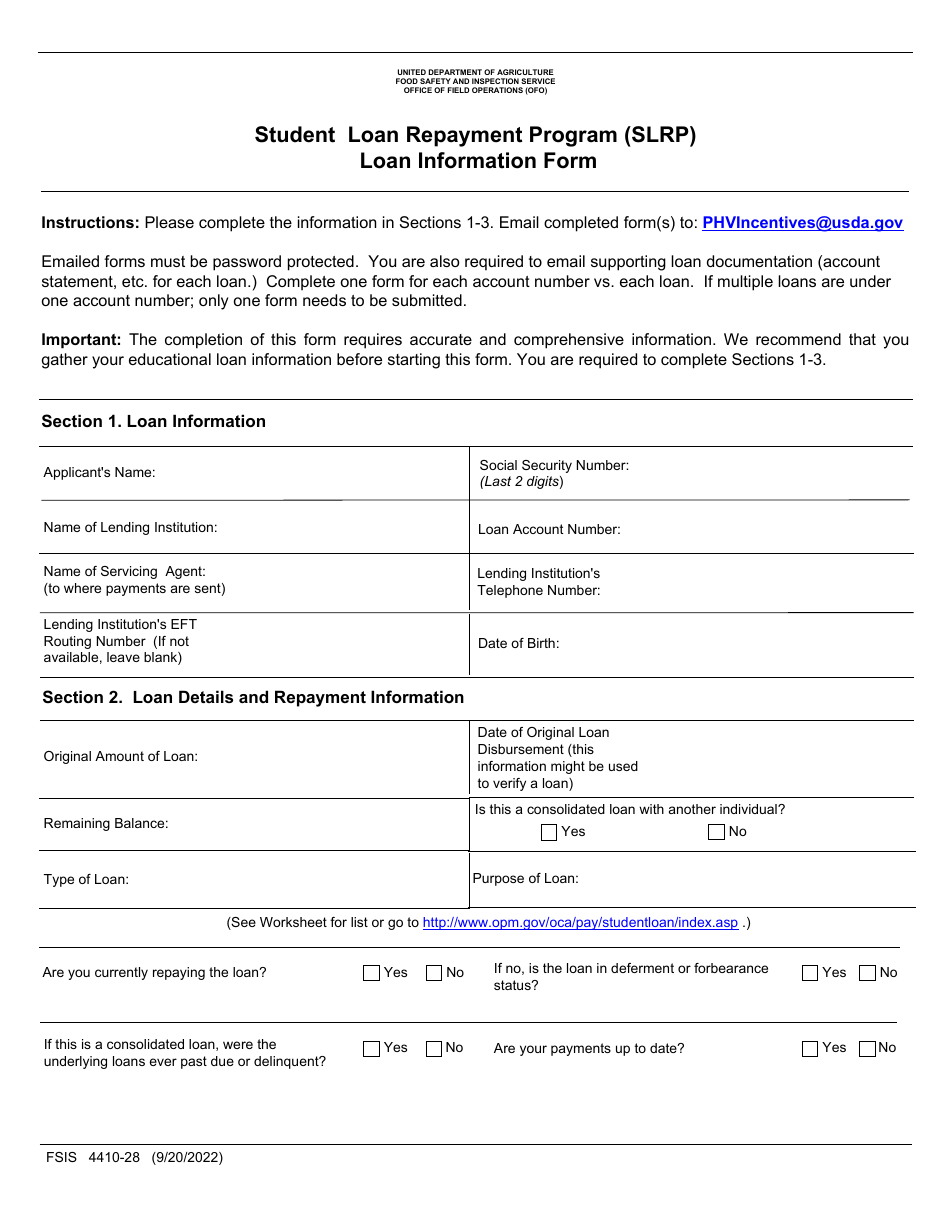FSIS Form 4410-28 Loan Information Form - Student Loan Repayment Program (Slrp), Page 1