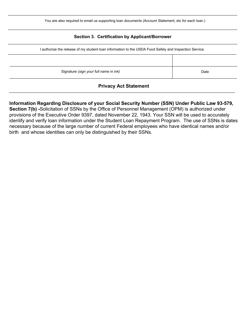 FSIS Form 4410-28 Loan Information Form - Student Loan Repayment Program (Slrp), Page 2