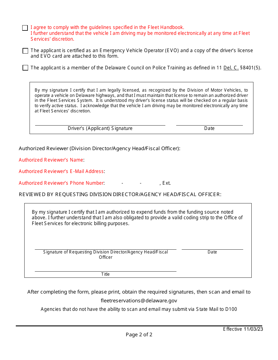 Authorized Driver Designation Application - Delaware, Page 2