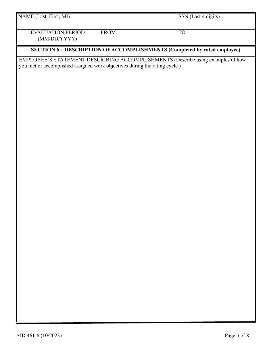 Form AID461-6 Annual Evaluation Form - Senior Foreign Service, Page 5