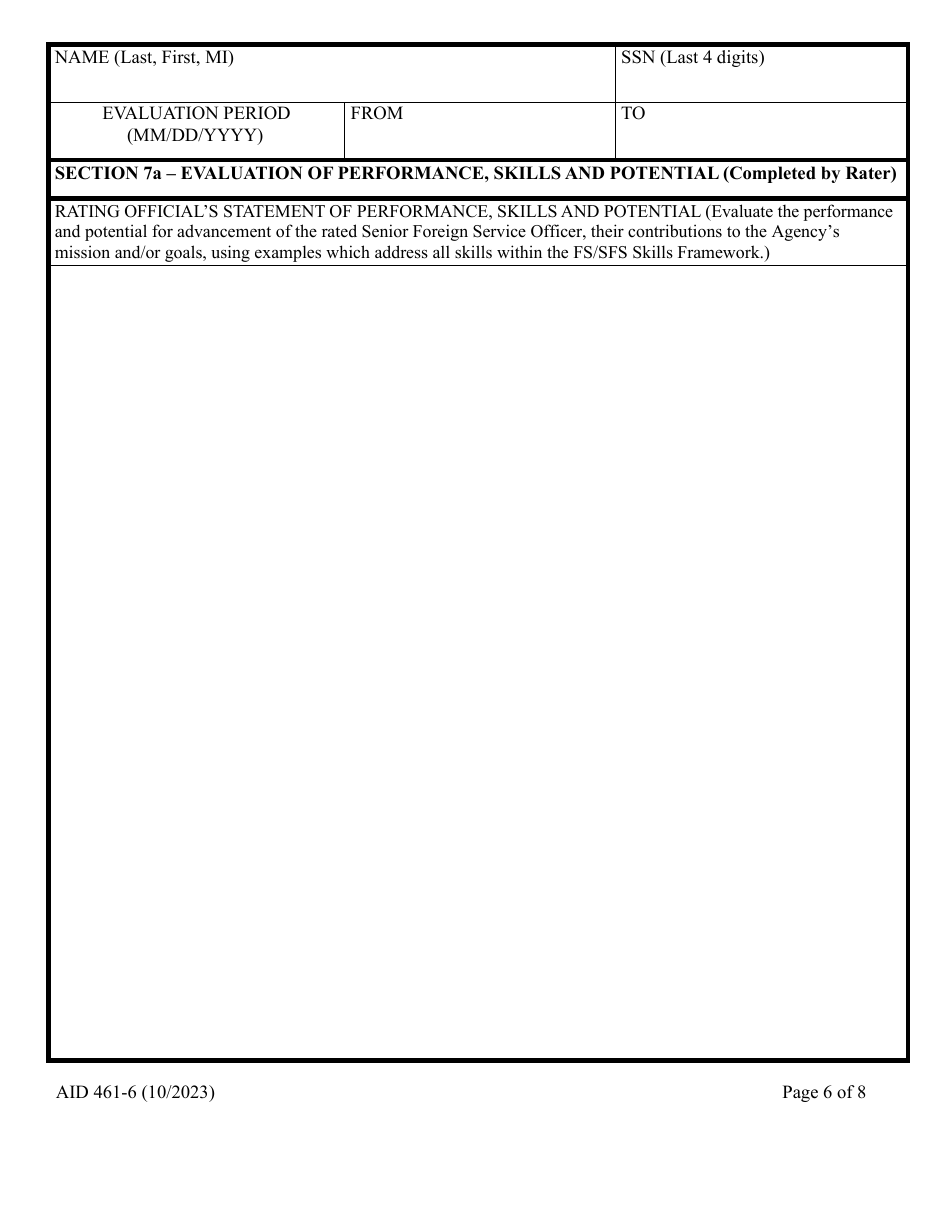 Form AID461-6 Annual Evaluation Form - Senior Foreign Service, Page 6