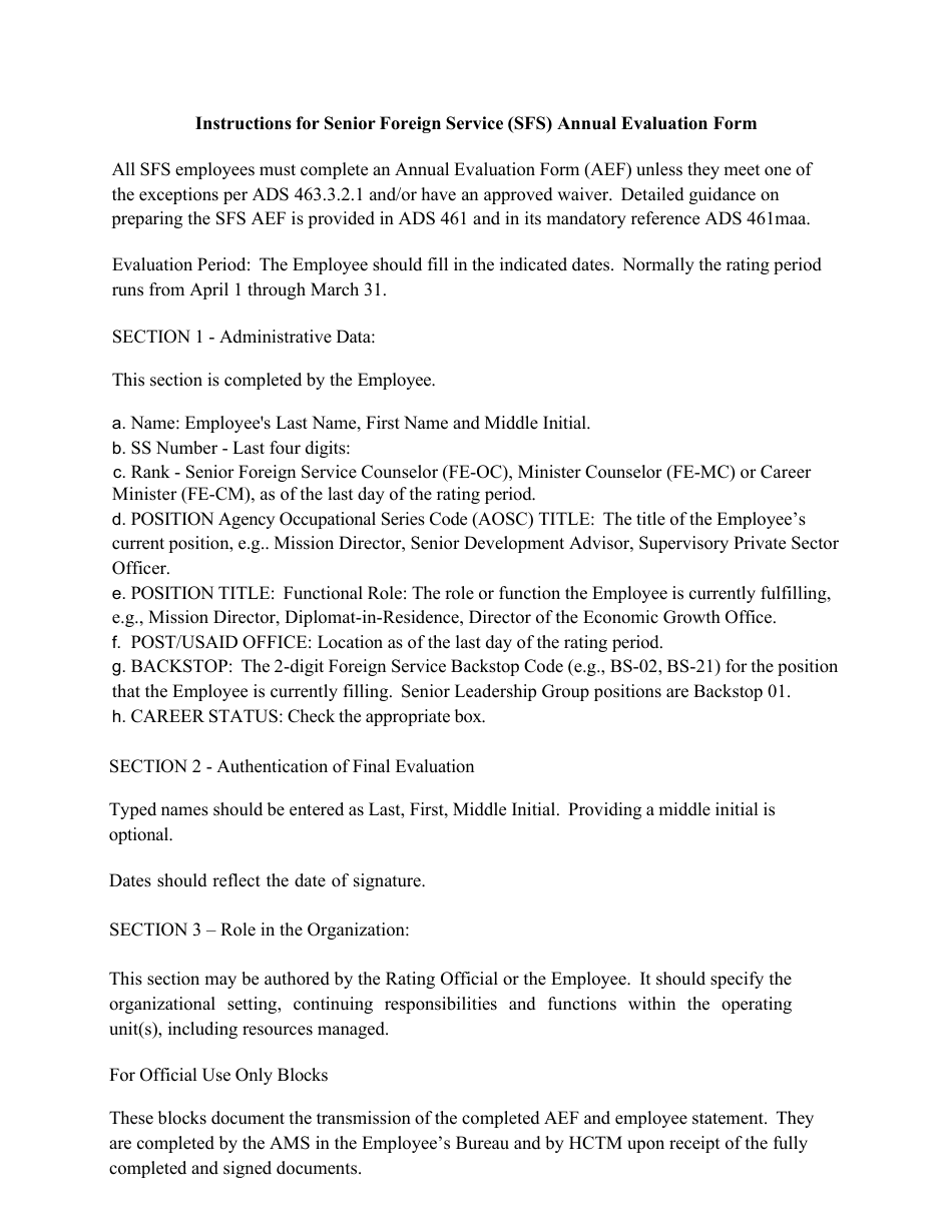 Form AID461-6 Annual Evaluation Form - Senior Foreign Service, Page 9