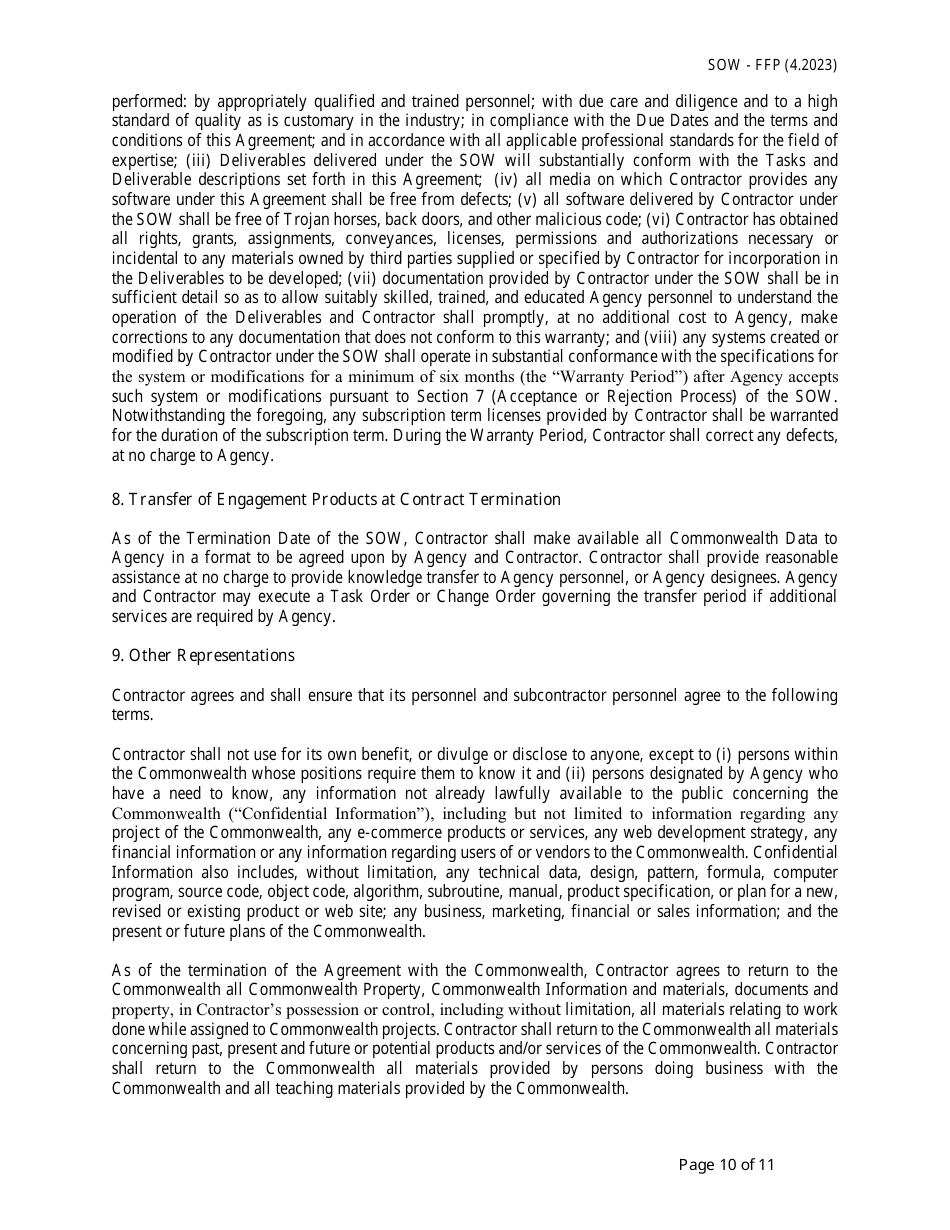 Statement of Work - Fixed Price - Massachusetts, Page 10