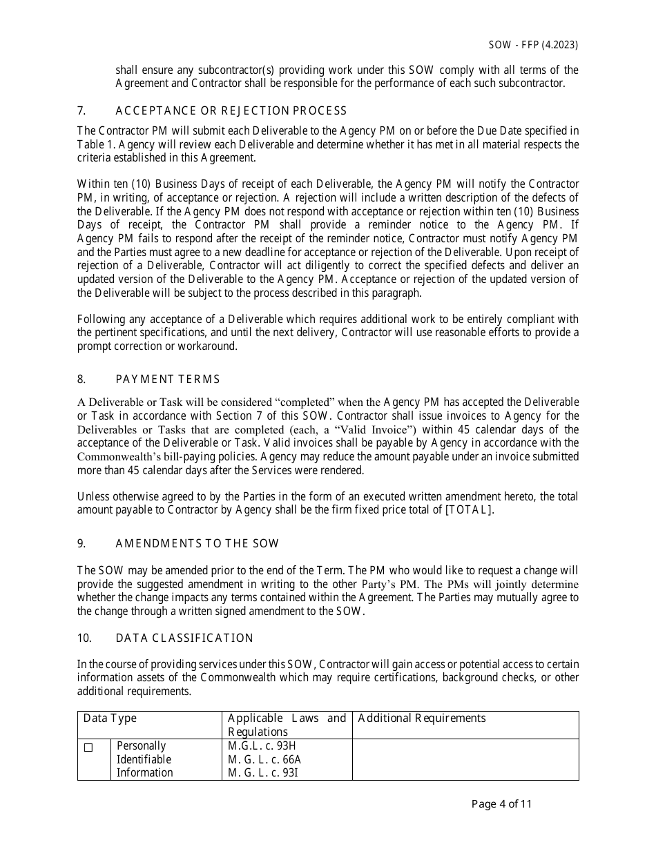 Statement of Work - Fixed Price - Massachusetts, Page 4