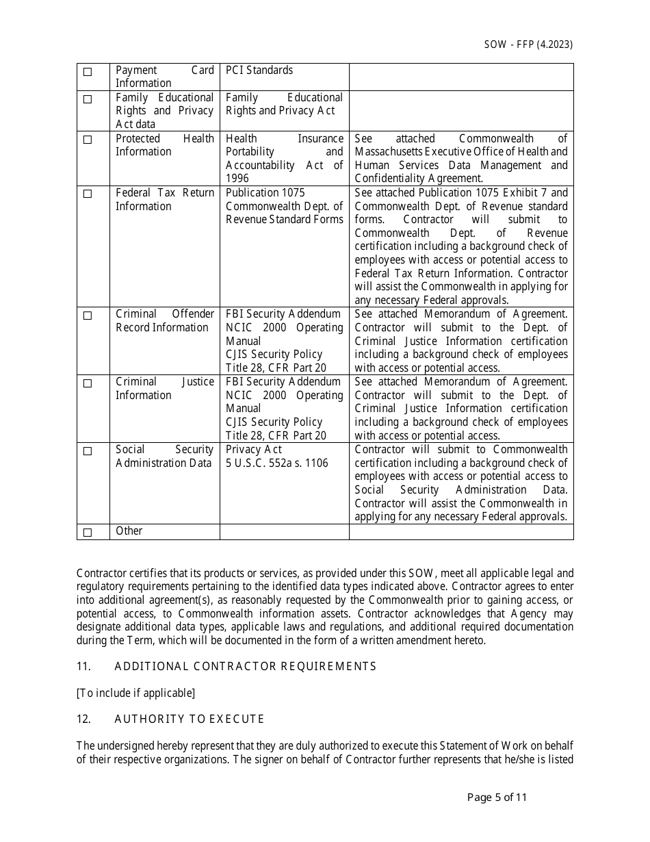 Statement of Work - Fixed Price - Massachusetts, Page 5