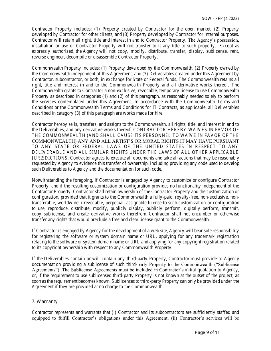 Statement of Work - Fixed Price - Massachusetts, Page 9