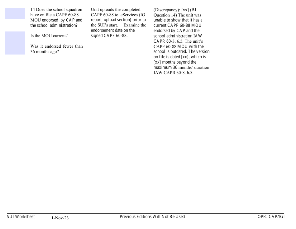 Form B-1 Sui Worksheet - Cadet Programs, Page 3