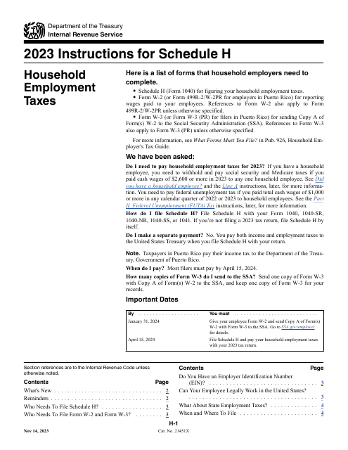 Instructions for IRS Form 1040 Schedule H Household Employment Taxes, 2023