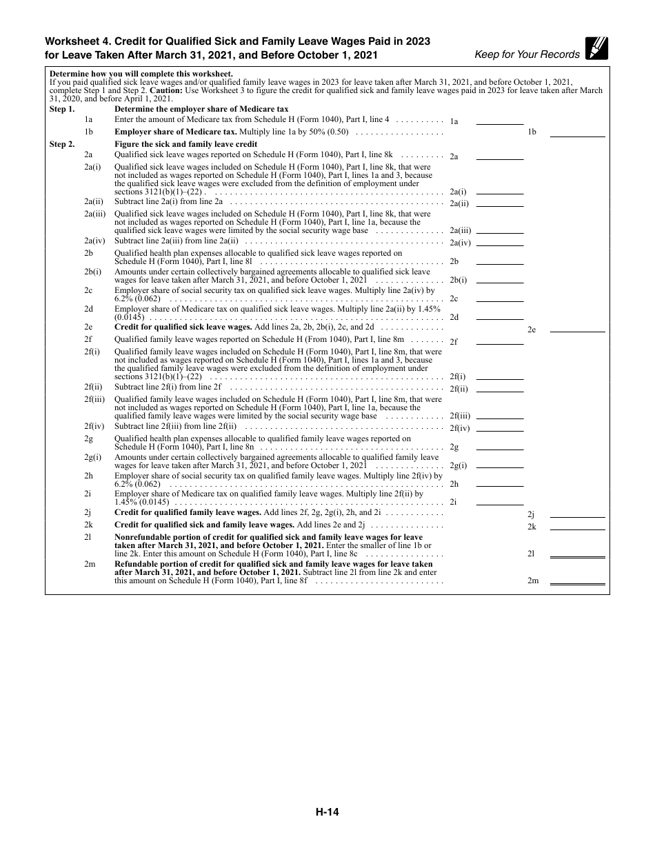 Instructions for IRS Form 1040 Schedule H Household Employment Taxes, Page 14