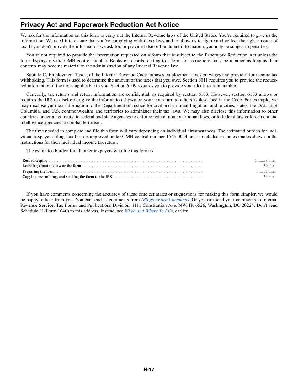 Instructions for IRS Form 1040 Schedule H Household Employment Taxes, Page 17